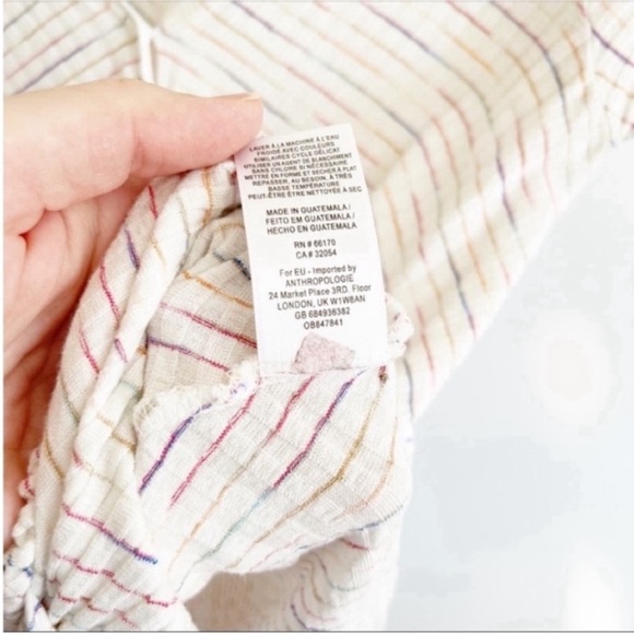 Anthropologie Maeve Leila tee white rainbow striped wrap front - Picture 9 of 10